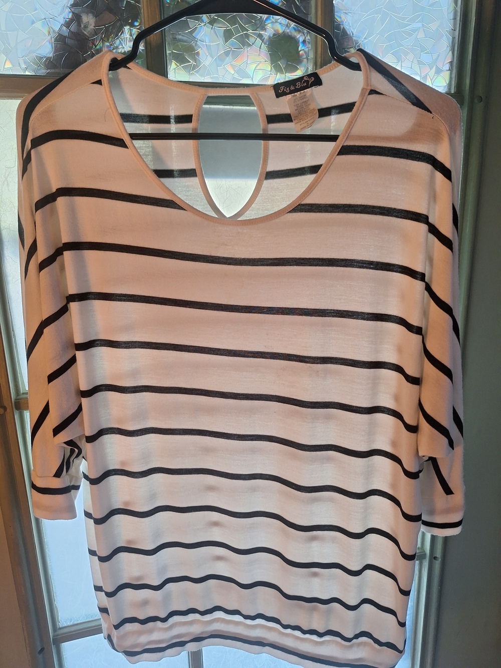 Fig & Blu Striped Short Sleeve Top Women's Size XL Black White